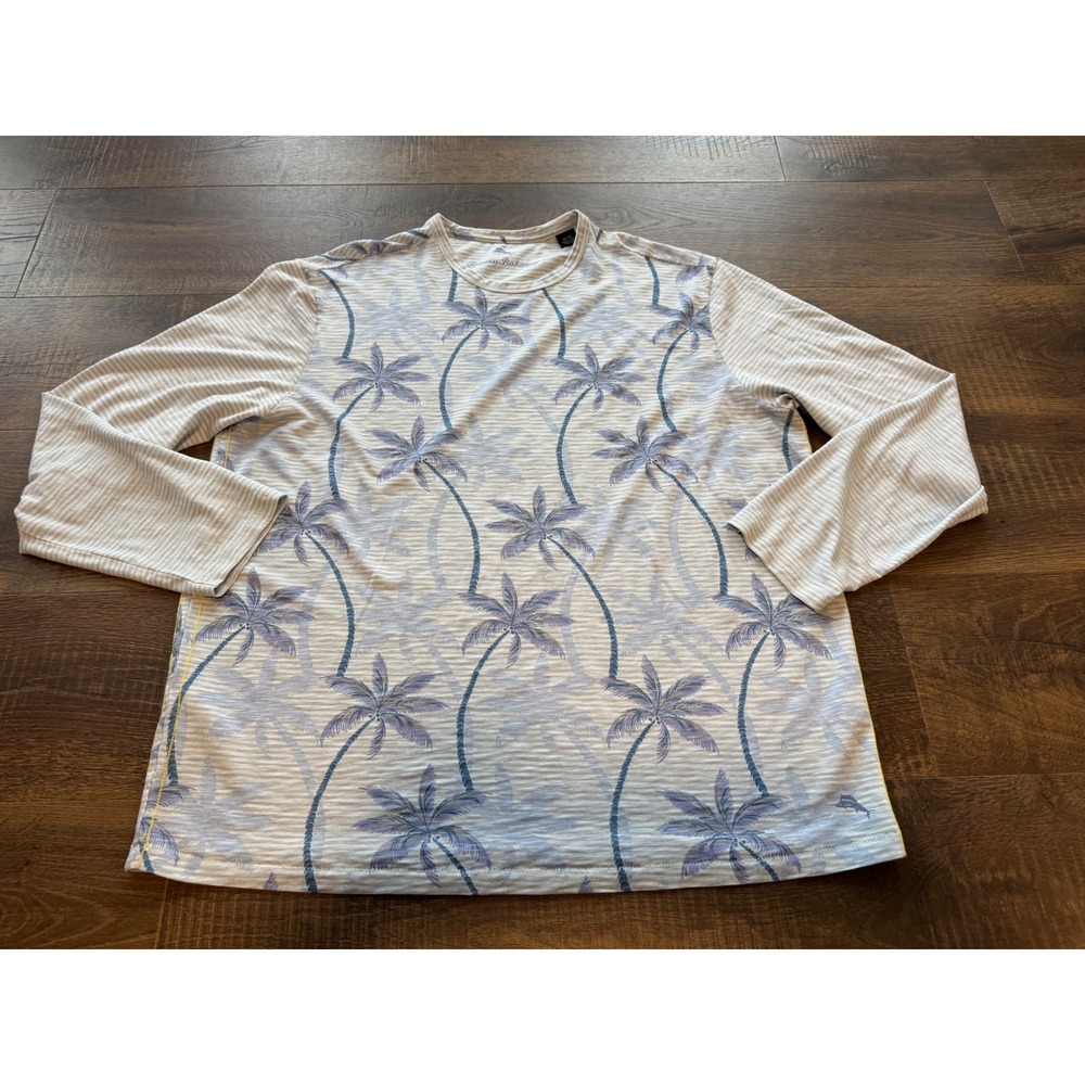 Tommy Bahama Mens XL TG Palm Tree Print Long Sleeve Shirt 100% Pima Cotton - Picture 1 of 6